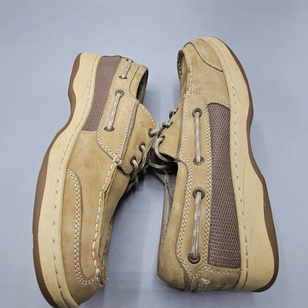 L.L. Bean Boat Loafers Shoes Moccasins Men's 10.5 M Lace Up 2‎ Eye Tan Stiched